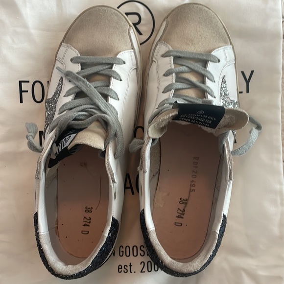 Golden Goose SuperStar sneakers- silver star and glittery navy heel tab Sz 8(38) - Picture 9 of 11